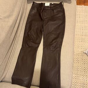 Vince Dark Brown Leather Flare Jeans